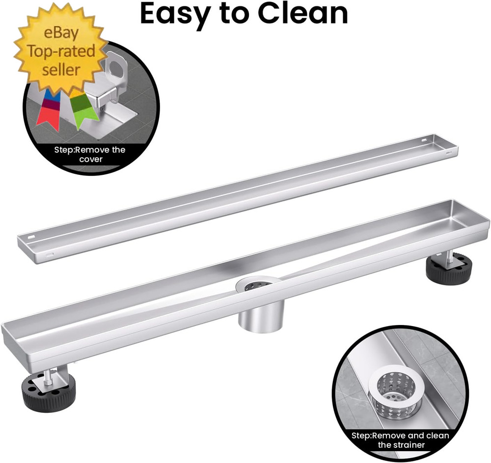 Linear Shower Drain 30 Inch Brushed Nickel withTile Insert Grate Rectangle Floor