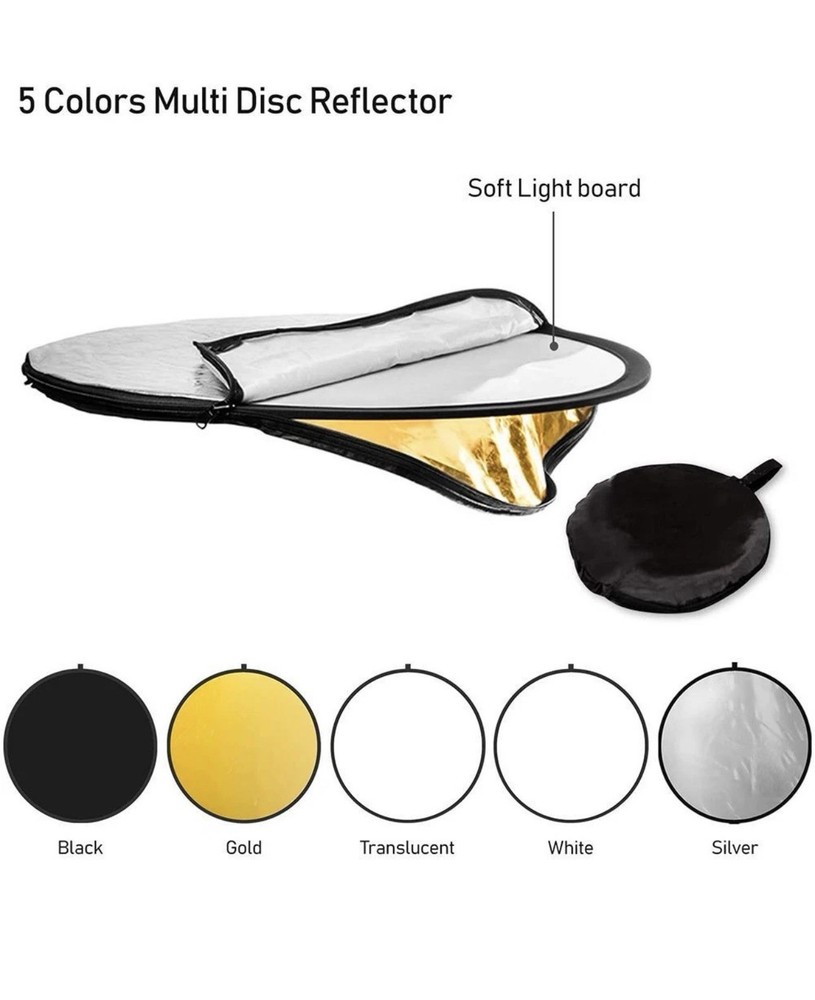 43"Round Photo Studio 5 in 1 Reflector Light Diffuser Collapsible