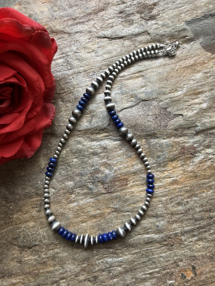 Sterling silver Lapis necklace 18 inch