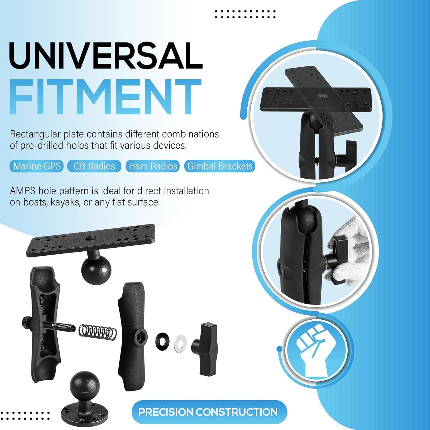 Aluminum Fish Finder Mount 1.5"Ball Medium Arm 360° Rotation for Garmin Lowrance