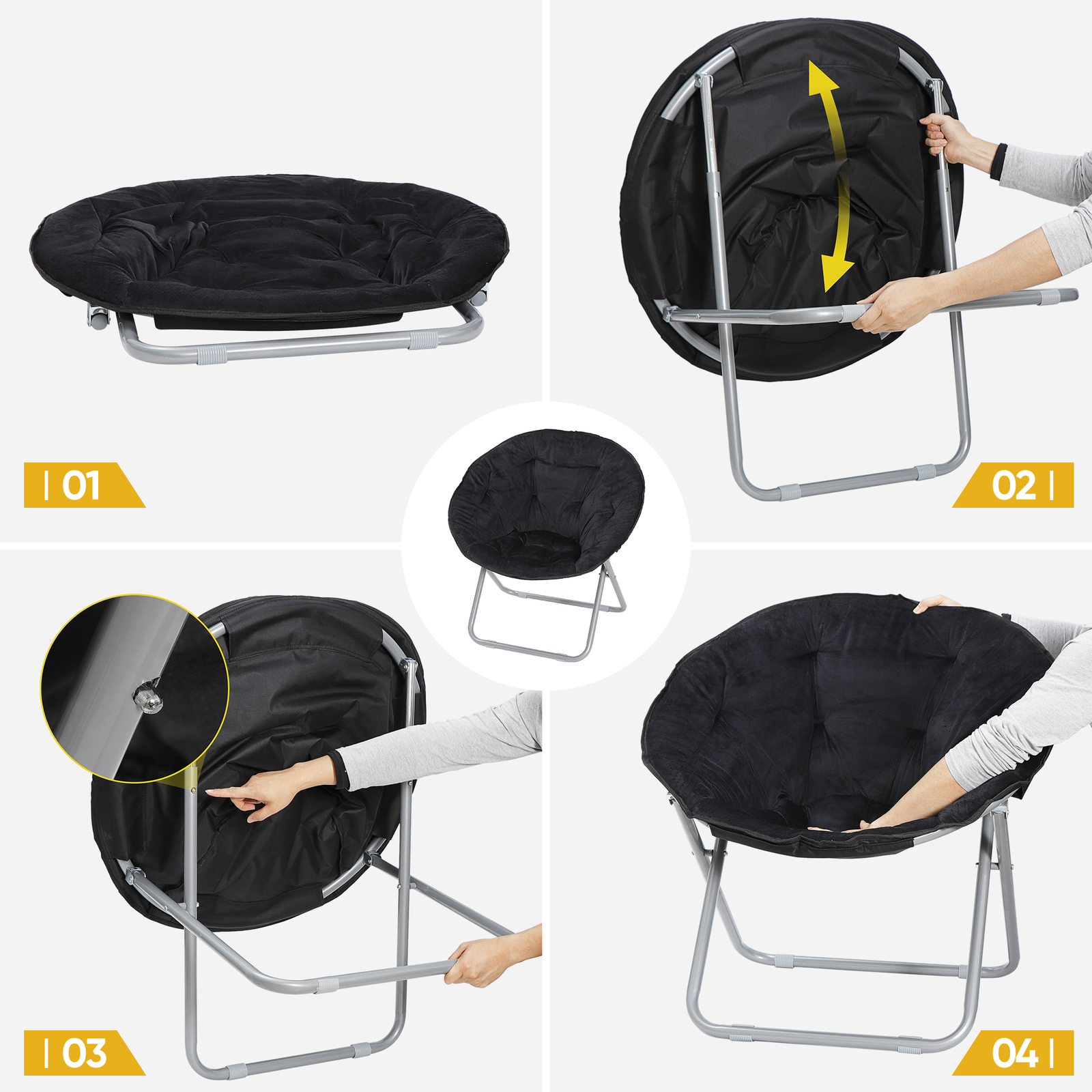 Oversized Moon Saucer Chair Seat Stool Soft Folding Home Living Room Sofa Black