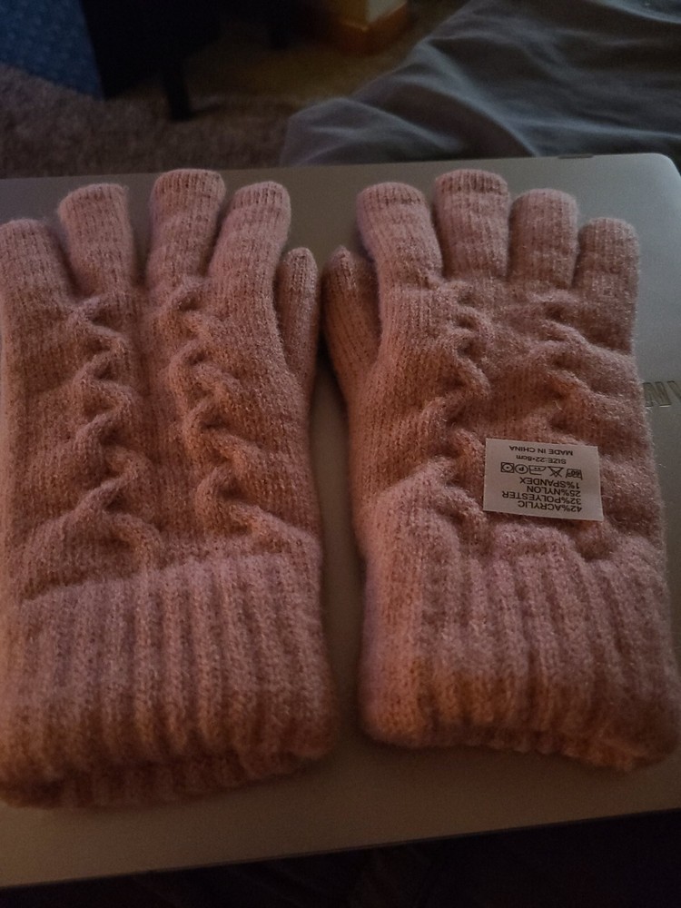 Womens Pink Double Layer Touch Screen Warm Gloves