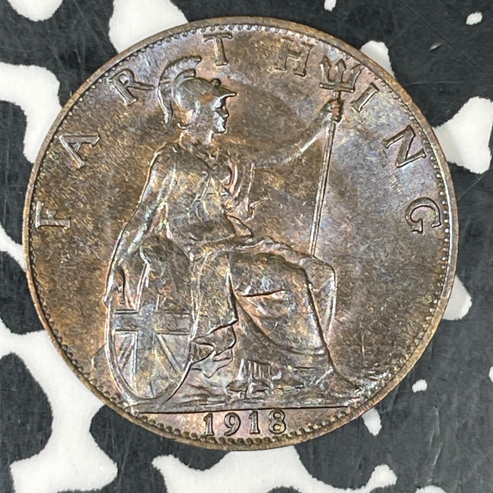 1918 Great Britain Farthing Lot#C8114 High Grade! Beautiful!