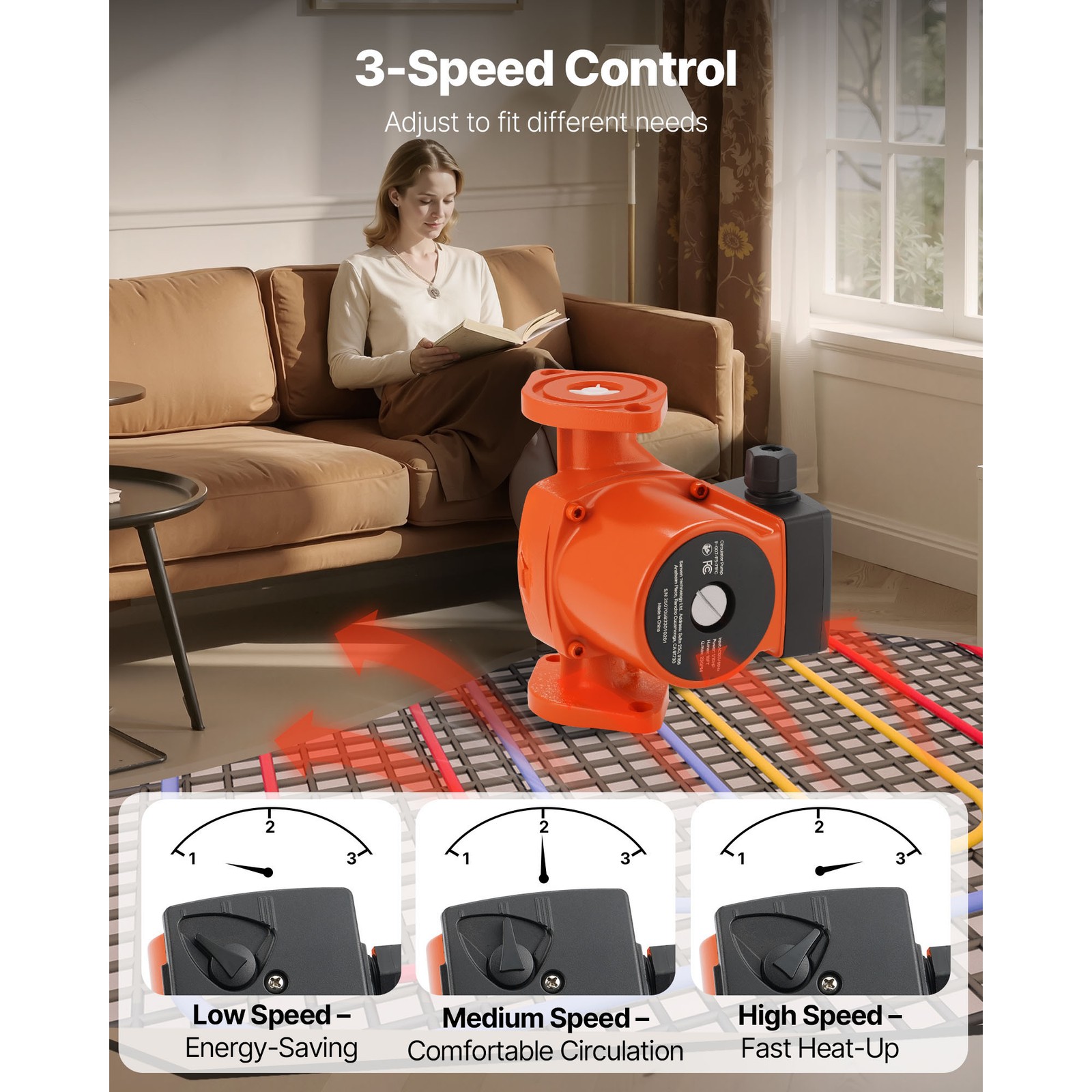 Uimoso Cast Iron Circulator Pump for Hot Water, 1/10HP, 23GPM Flow Rate