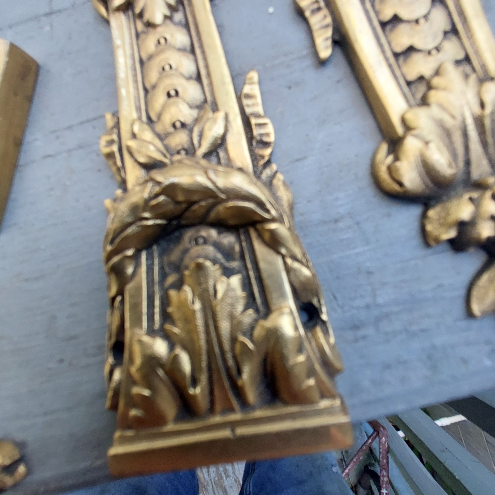 Antique Victorian Brass Furniture Trim Set Of Four Rococo