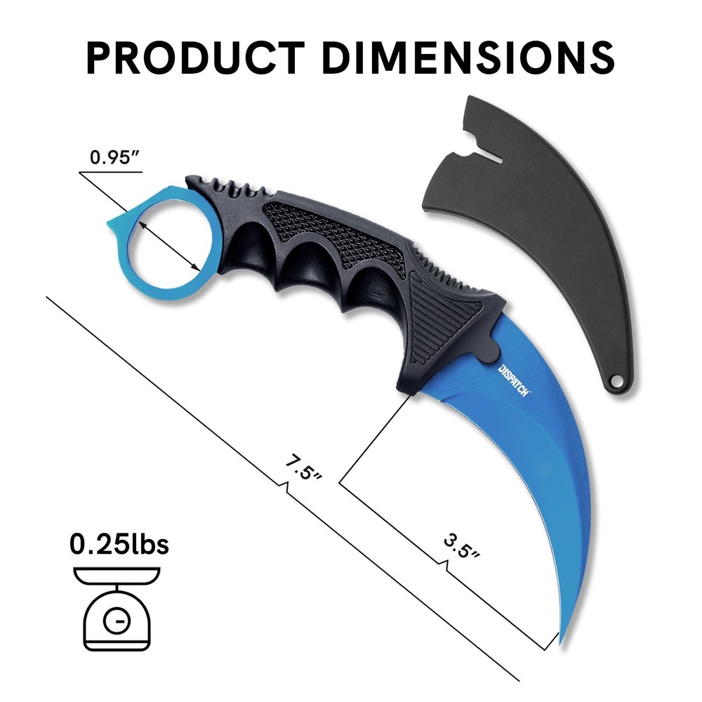 7.5" Tactical Karambit Throwing Knife - Fixed Blade, Hard Sheath Blue