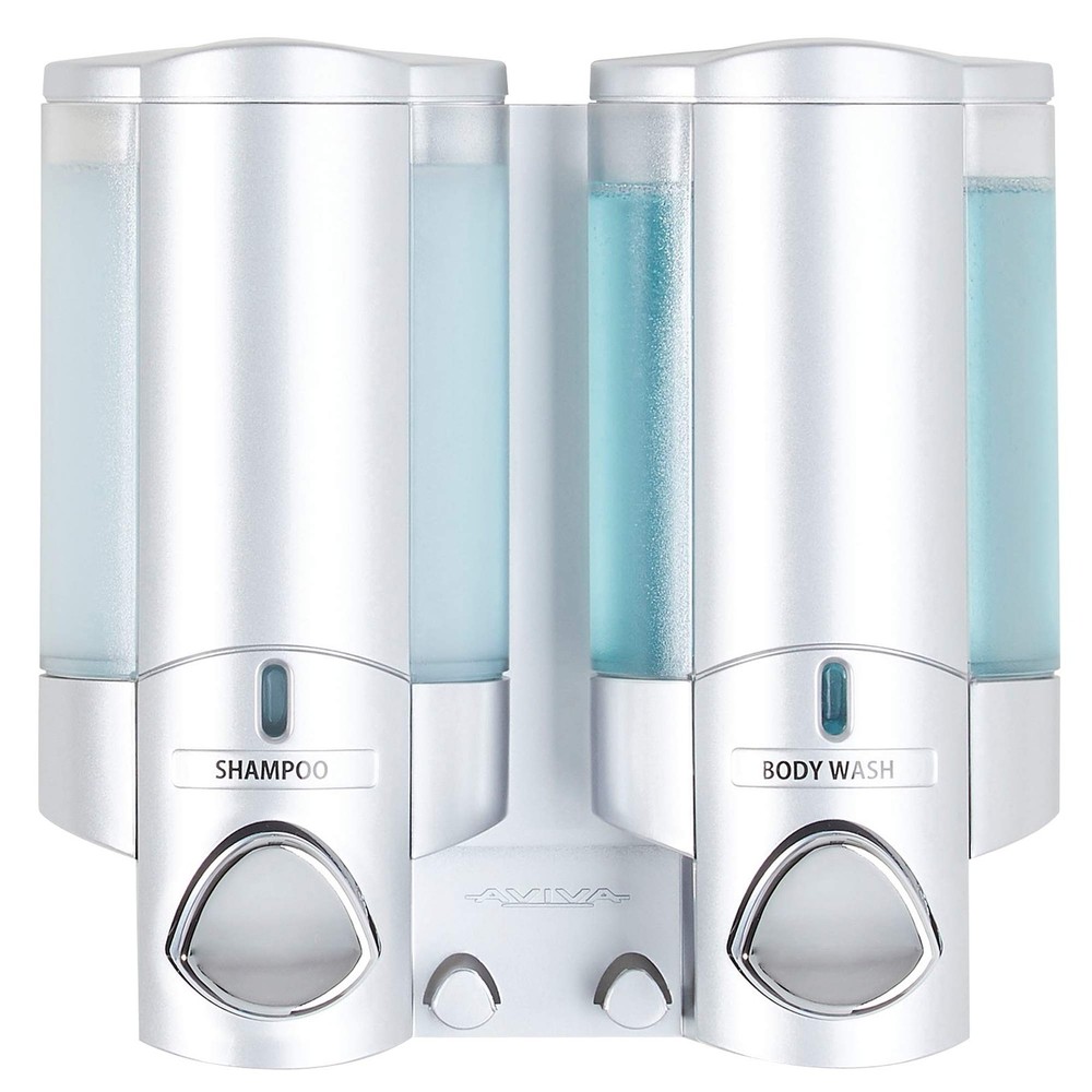 2-Chamber Satin Silver Shower Caddy - Versatile Storage Solution
