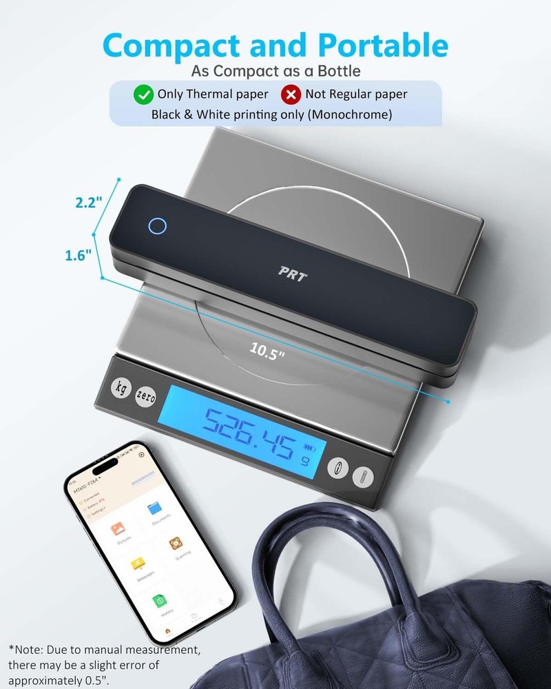 PRT Inkless Portable Printer, Wireless Thermal Printer for Travel Support 8.5...