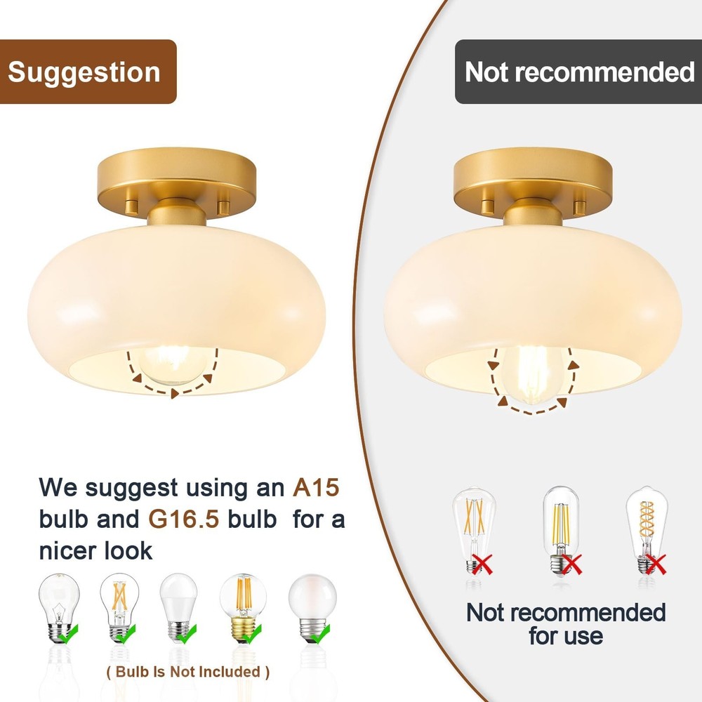 Mid-Century Modern Gold Semi Flush Mount Ceiling Light, Kitchen Ceiling Light...