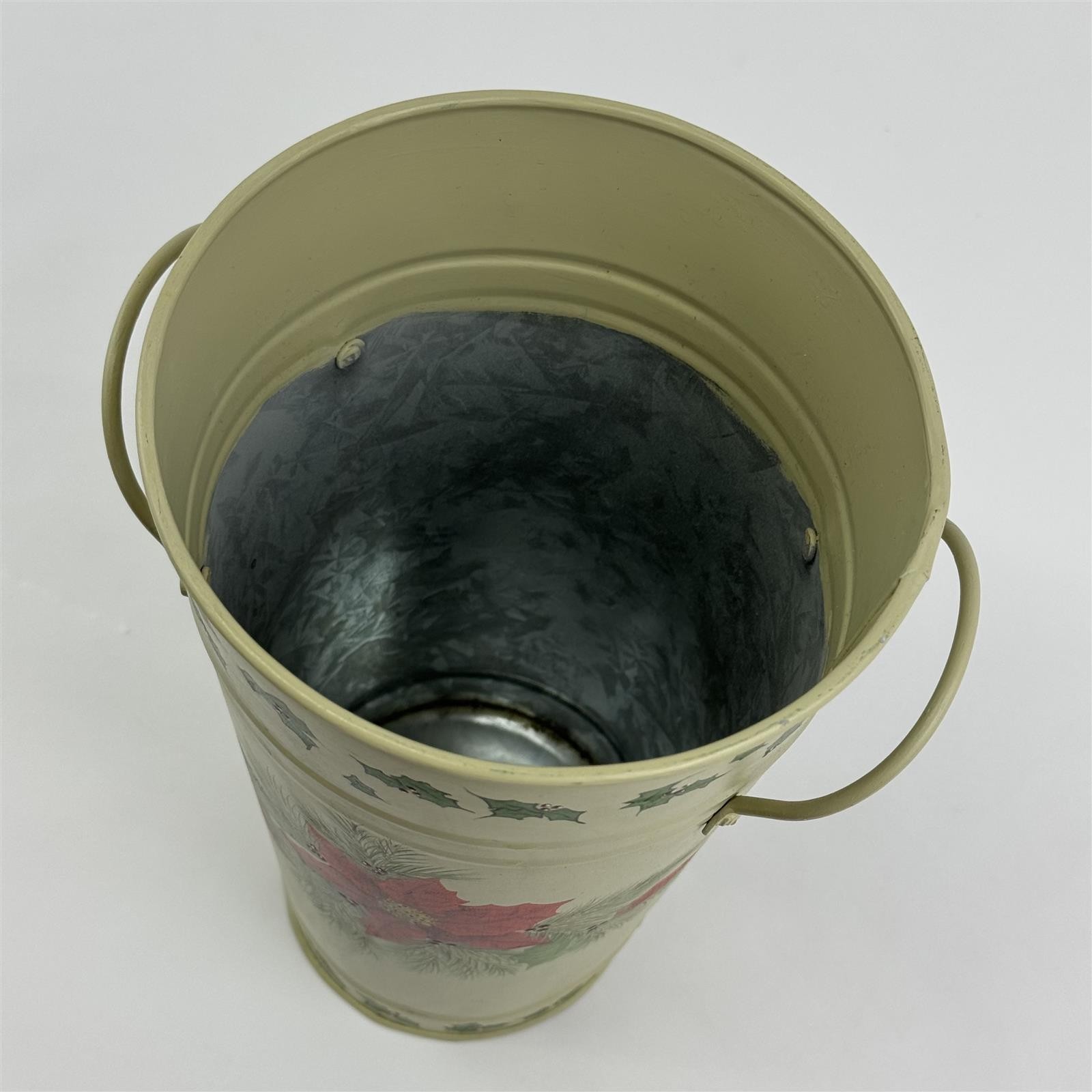 Galvanized Metal Christmas Umbrella Stand Freestanding Poinsettias And Holly