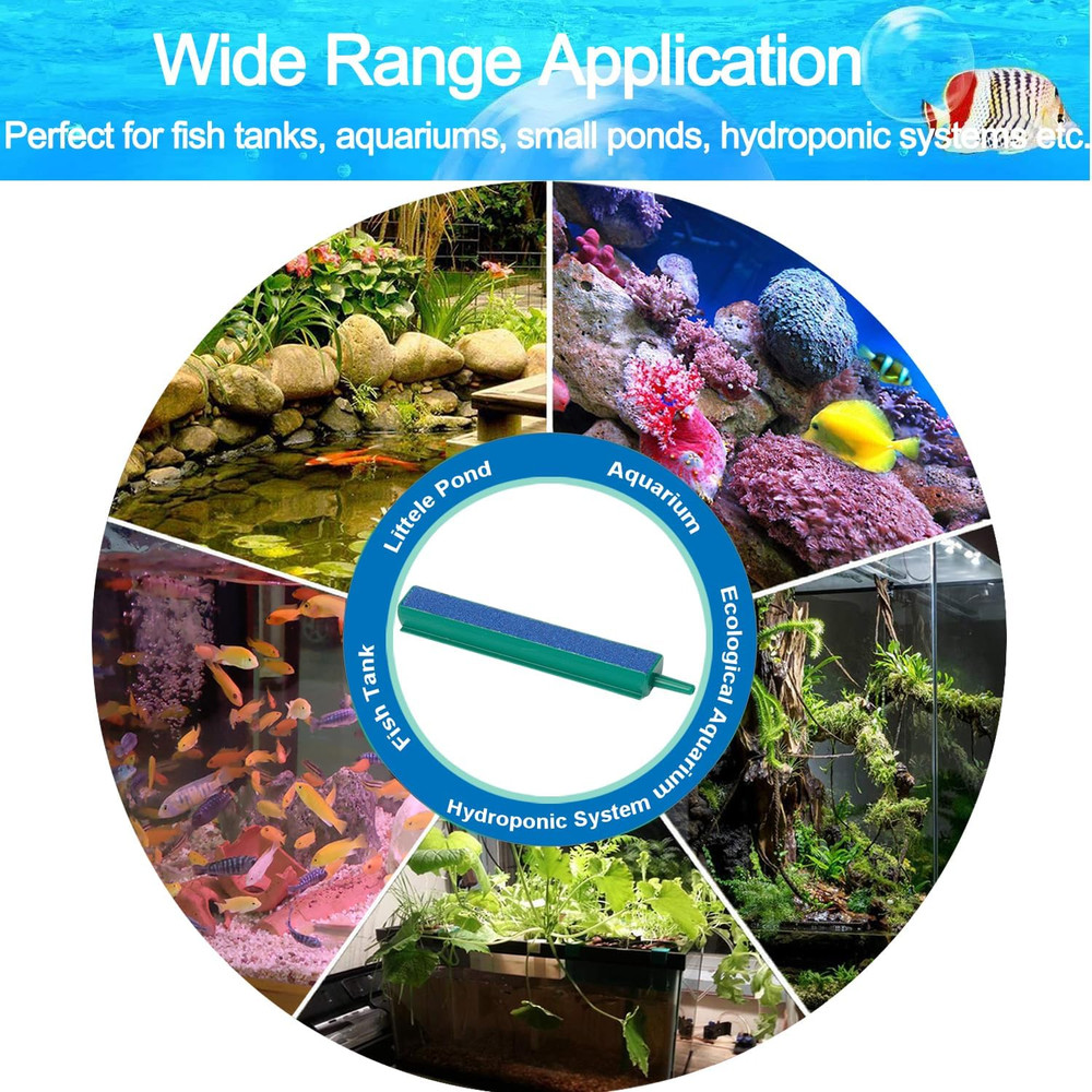 Fish Air Stone 8 Inch Airstones Kit with 5 Pcs Square Oxygen Diffuser Bubble Rel