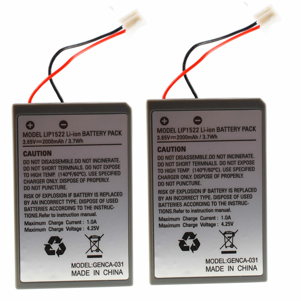 2 Pack 2000mAh 3.7V Replacement Battery for Sony PS4 Controller + Charging Cable