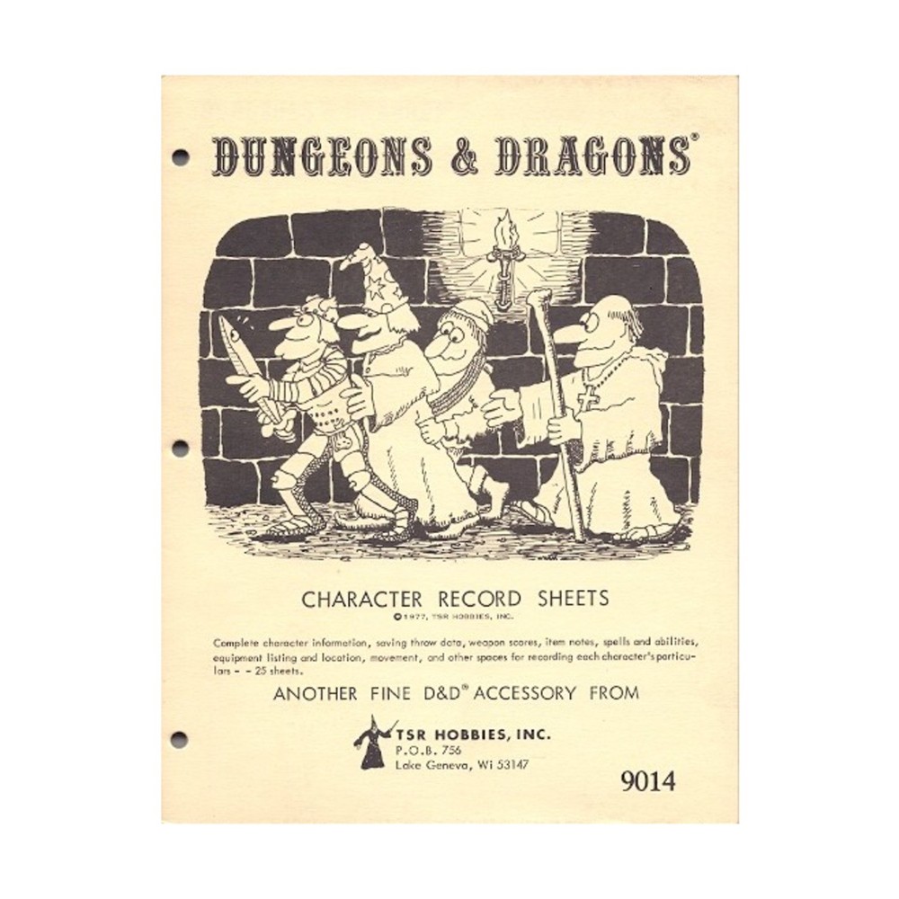 TSR Basic D&D  Character Record Sheets (1979 Pad Ed w/1977 Copyright Da Bag VG+
