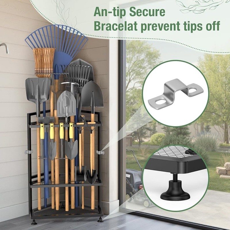 Corner Tool Rack Space Saving Metal Organizer Adjustable Feet Easy Assembly New