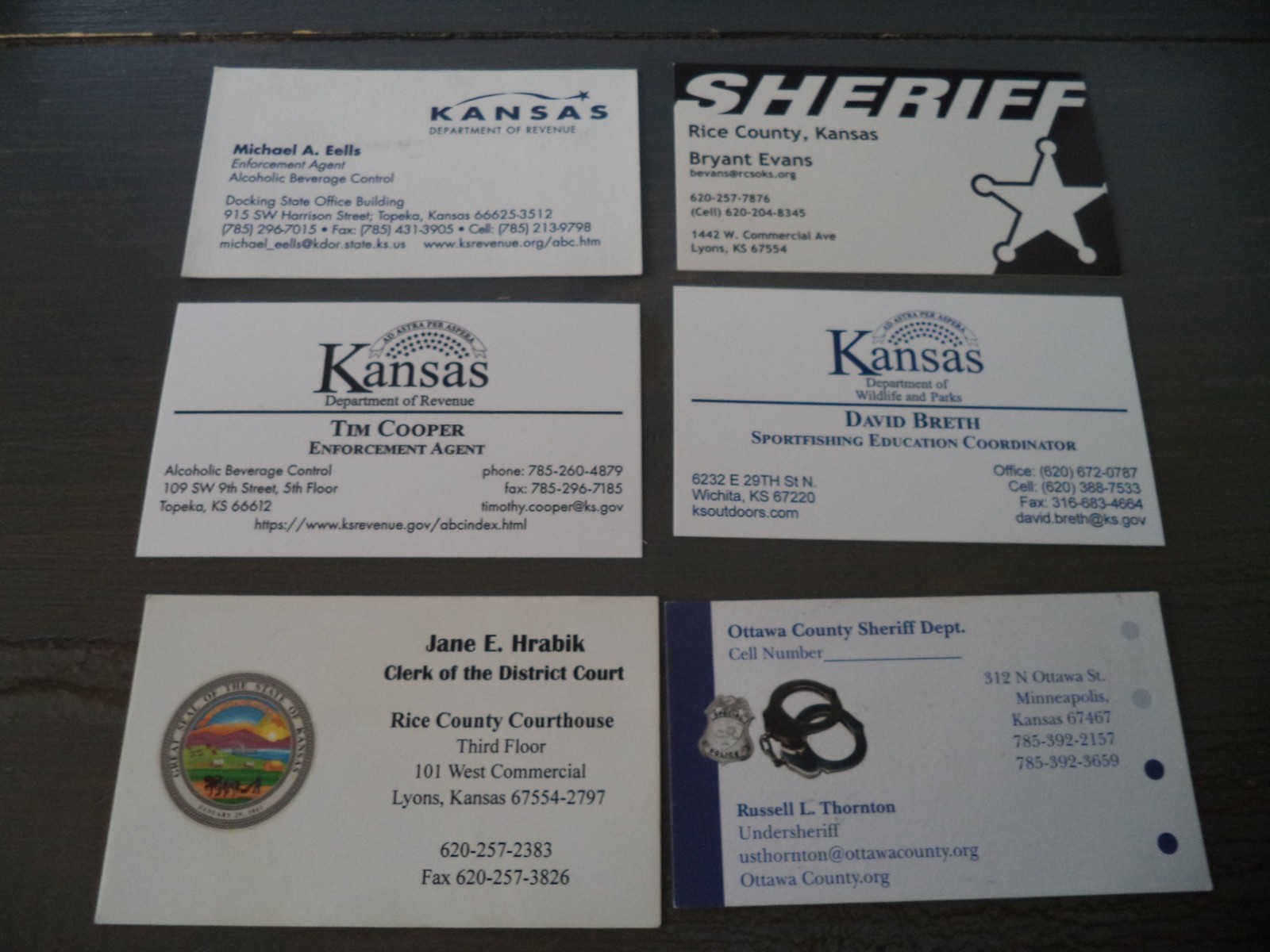 Lot Of 6 KANSAS Police Sheriff Law Enforcement Business Cards FREE SHIPPING!