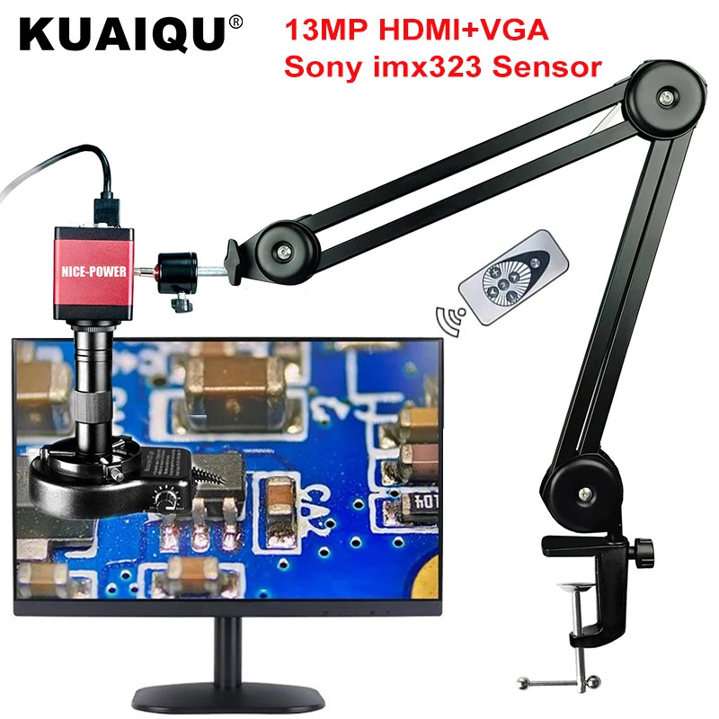 13MP HDMI USB 60FPS Monocular Video Microscope Sets HDMI VGA Digital Camera