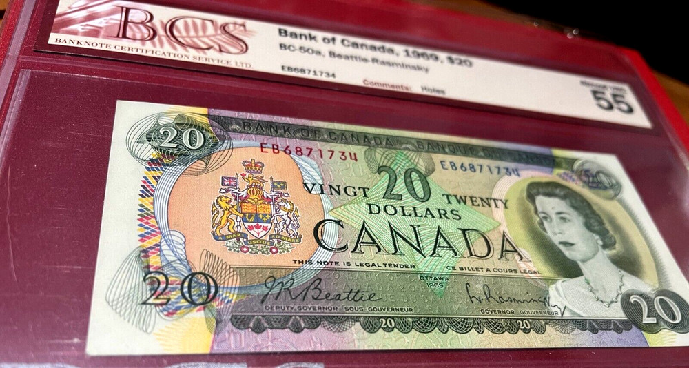 BCS Certification *ALMOST UNC* MISCUT/MIS-ALIGNED $20 1969 BC-50aa