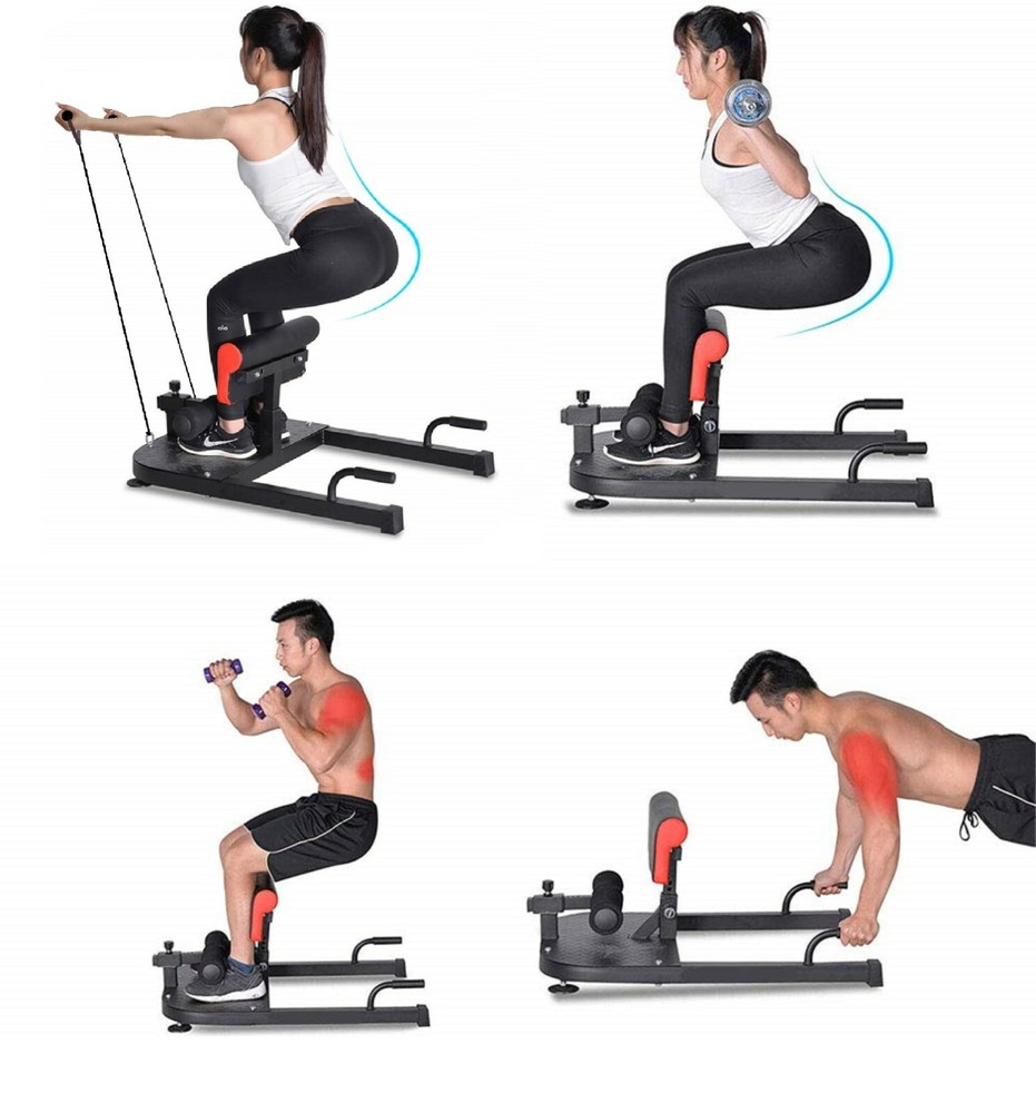 Multifunctional 3-In-1 Sissy Squat Machine Sit Ups Push Deep 2 Resistance Straps