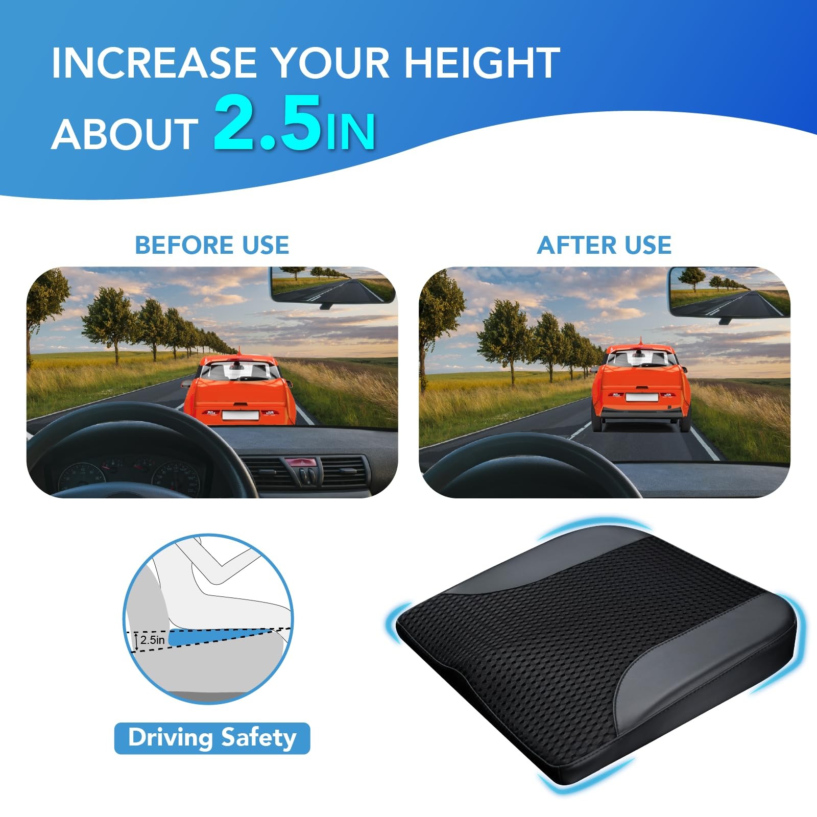 Car Seat Cushion, Comfortable Memory Foam Seat Pillow for Driving, Sciatica-B...