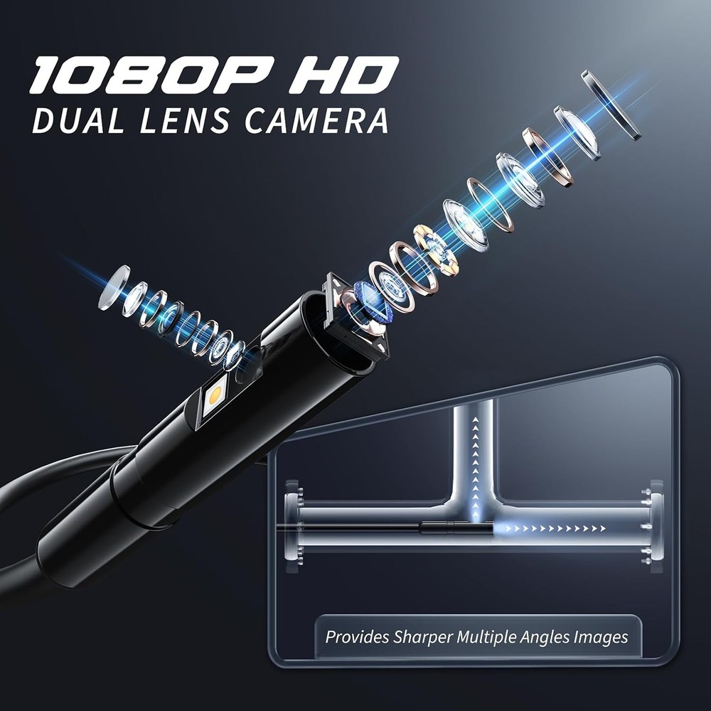 Endoscope Camera with Light, Inspection Borescope Camera with 4.3" IPS Screen, 1