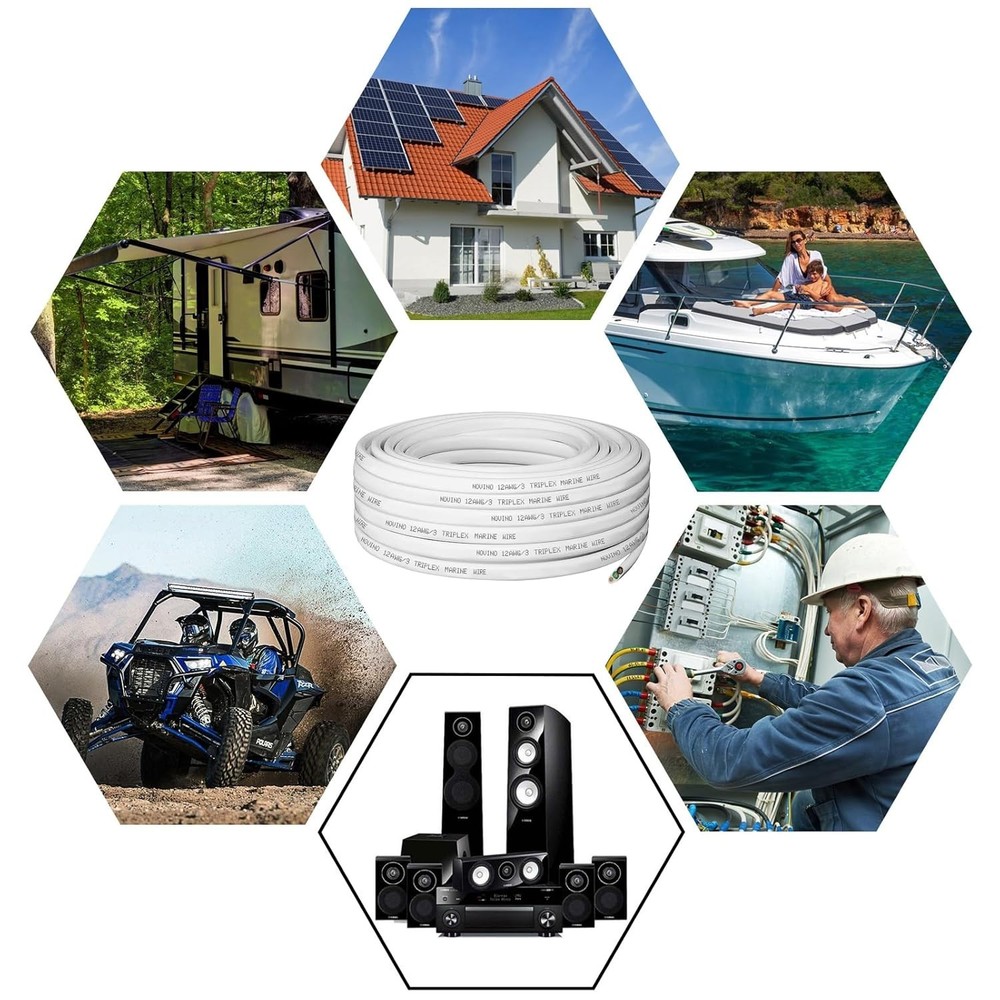 30ft 12/3 Triplex Marine Wire - Oxygen-Free Copper for Optimal Performance