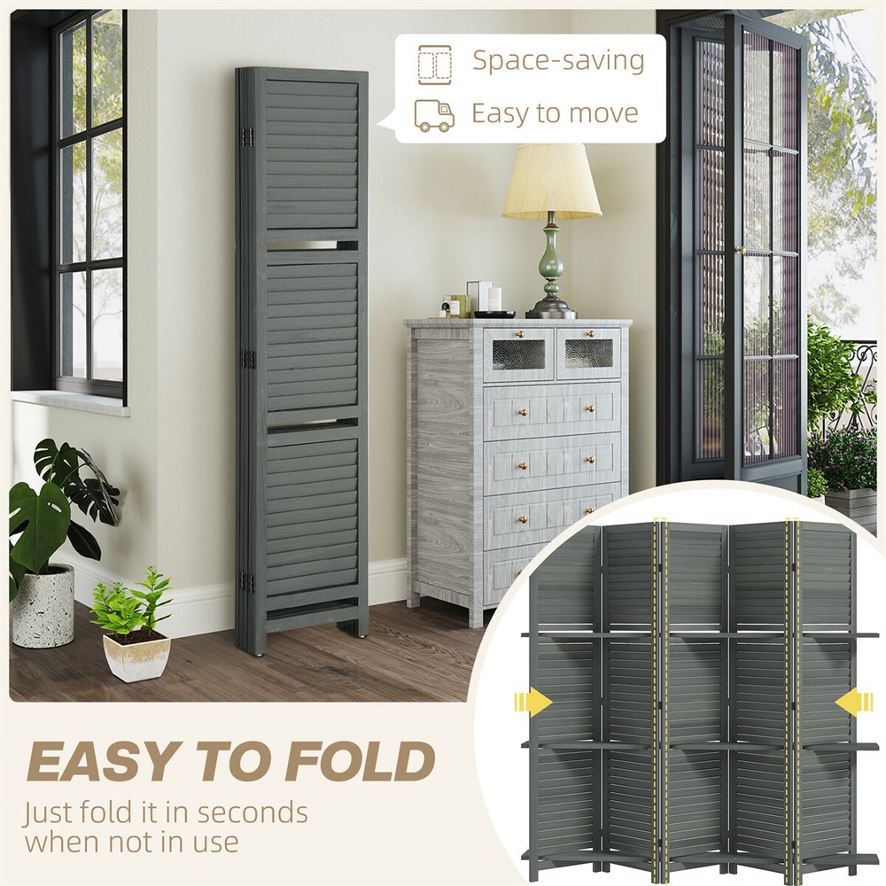 Room Divider Privacy Screen Foldable Design with 5 Panels Gray