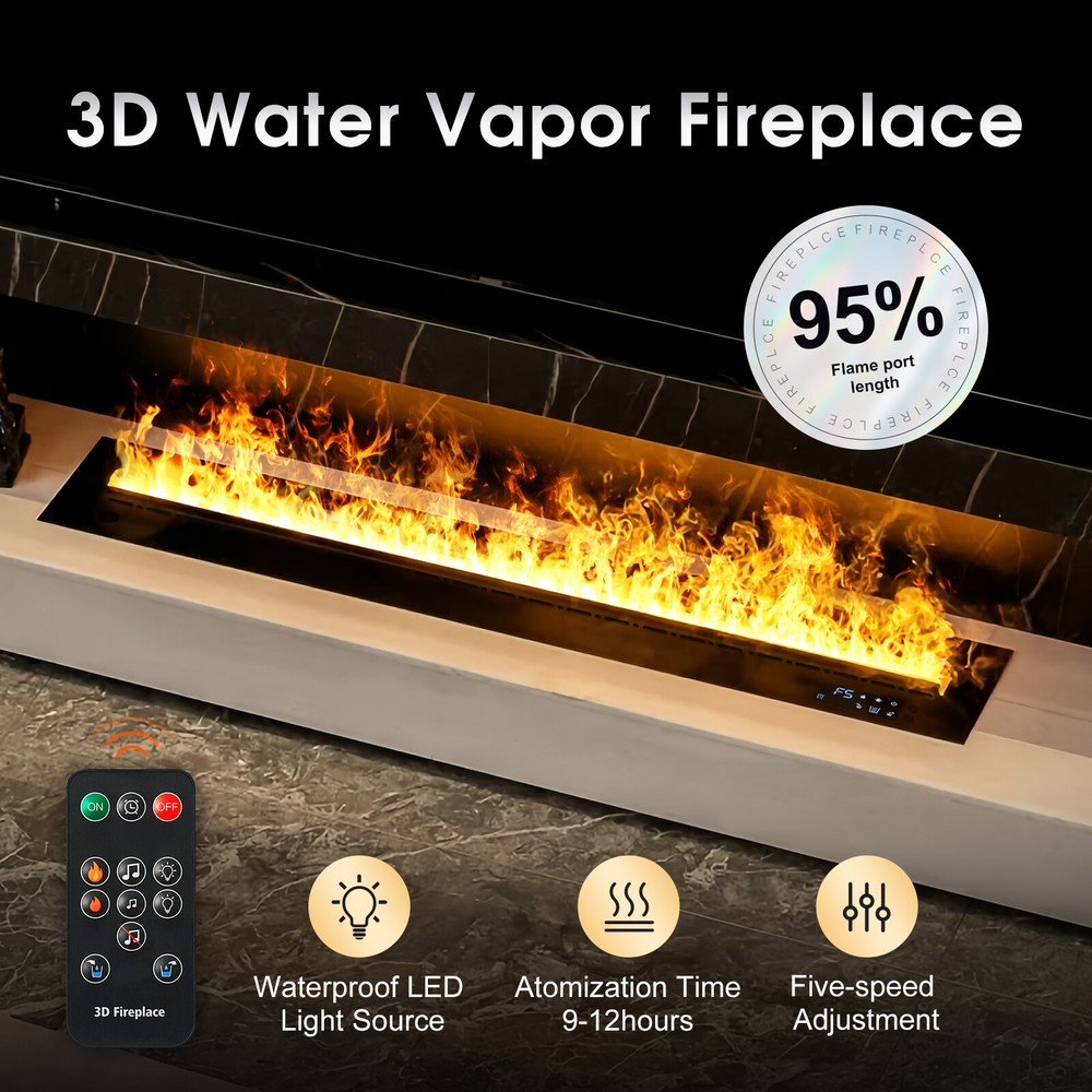 Electric Fireplace Insert Water Vapor Fireplace with Remote Control Single