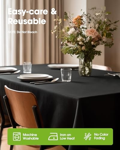 Rectangle Table Cloth 60" x 84" – Durable Polyester 84" x 60" - 1 Pack Black