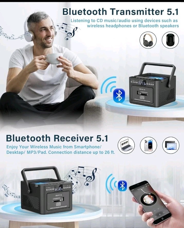 Portable Compact Disc Player & Cassette Recorder Model CD-W16 Bluetooth