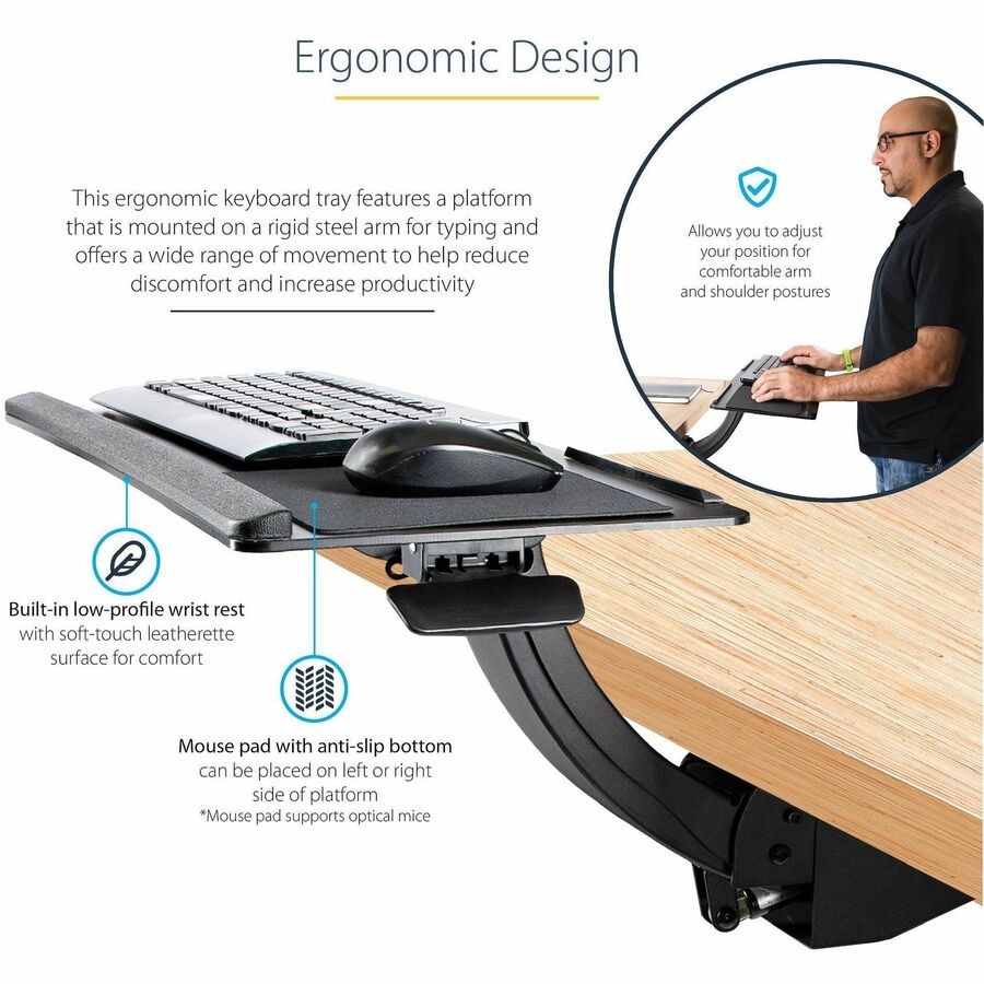 StarTech KBTRAYADJ2 Under Desk Keyboard Tray Black