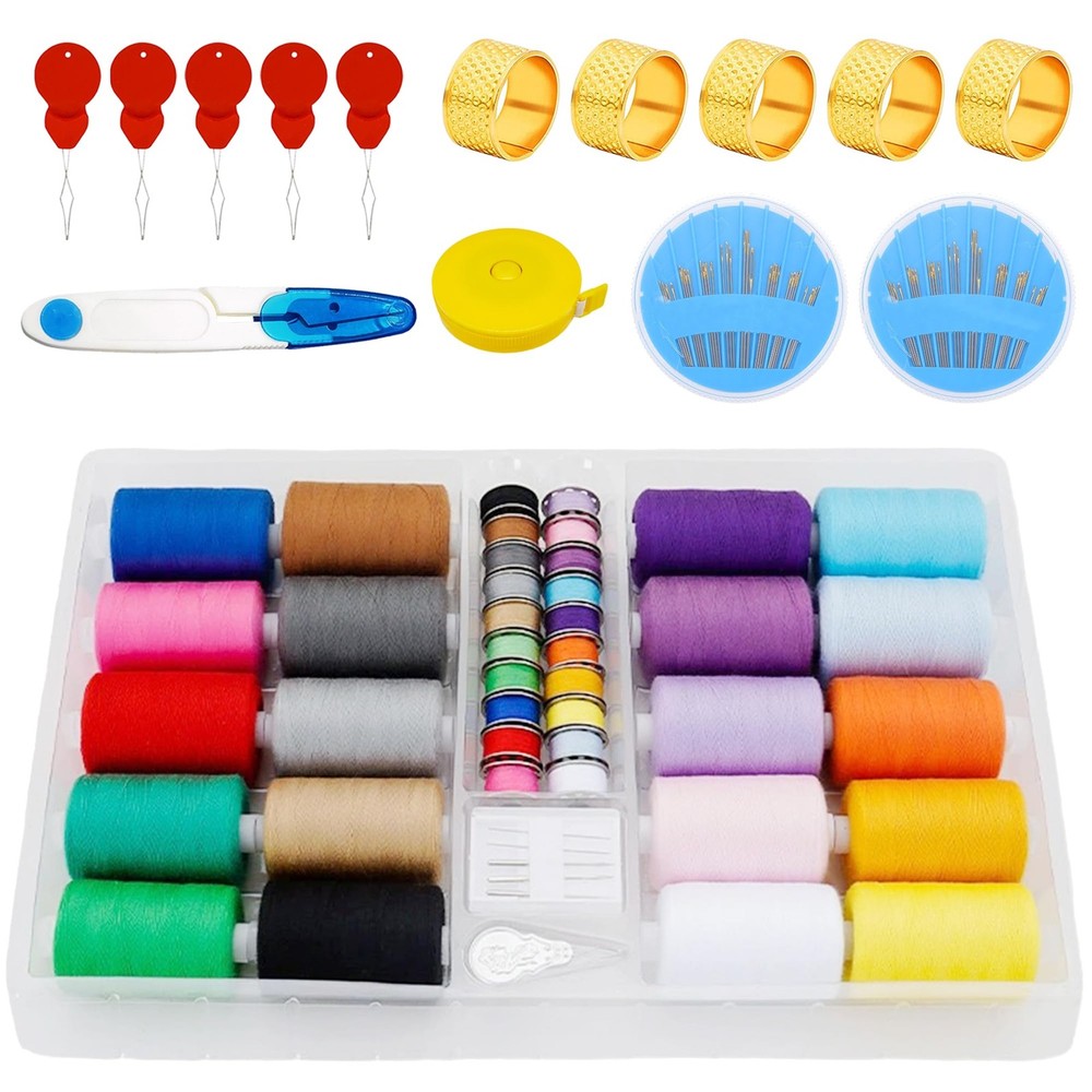 20 Color Sewing Thread Kits, 1000 Yards Polyester Thread Spools with Needle, ...