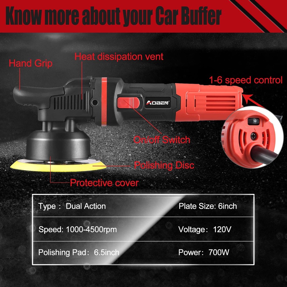 Car Buffer Polisher6 Inch Dual Action Polisherrandom Buffer Polisher Kit With 6