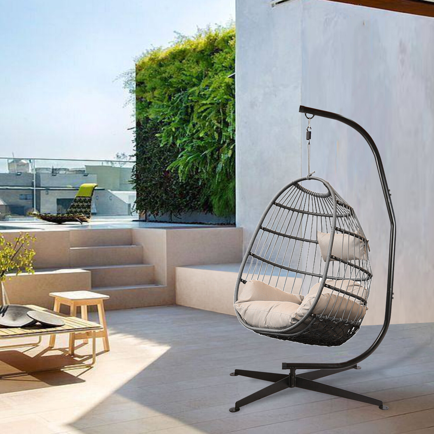 Black Steel Solid Frame Stand Hammock C Stand For Porch Swing Hammock Chair