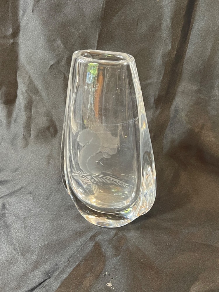 Orrefors Crystal 7" Etched Squirrel Vase - Nice! 5443