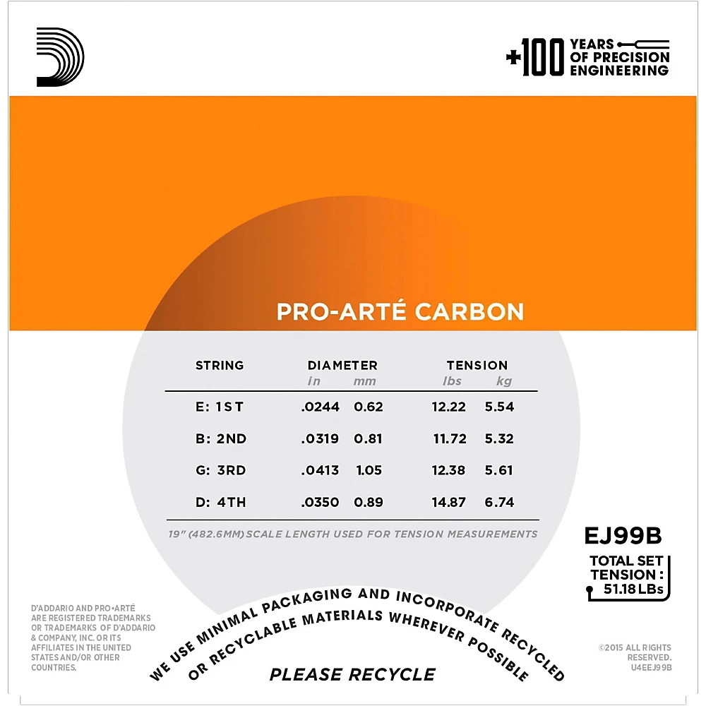 D'Addario EJ99B Pro-Arte Carbon Baritone Ukulele Strings