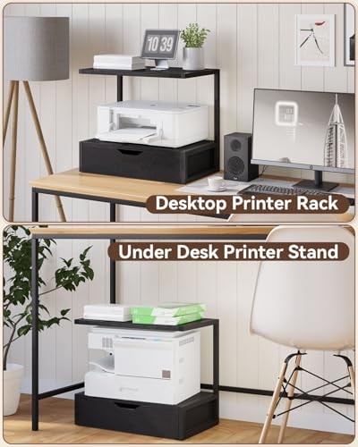 2 Tier Desktop Printer Stand,Multi-Purpose Desk Organizer,Printer Table Black