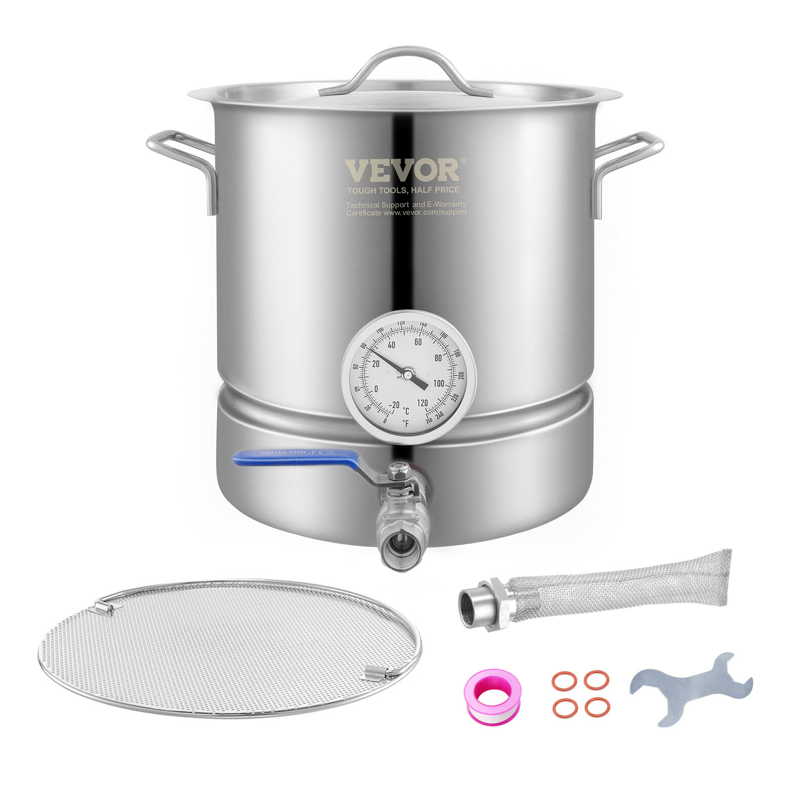 VEVOR Stainless Steel Home Brew Kettle Set 5 Gal Beer Stock Pot with Accessories