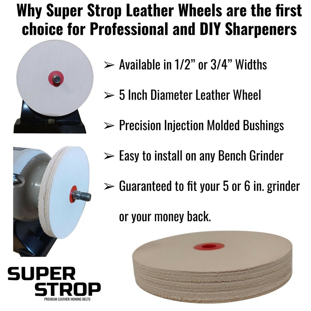 5" (3/4" Width) Leather Honing Wheel Includes Compound fits Multiple Arbors USA