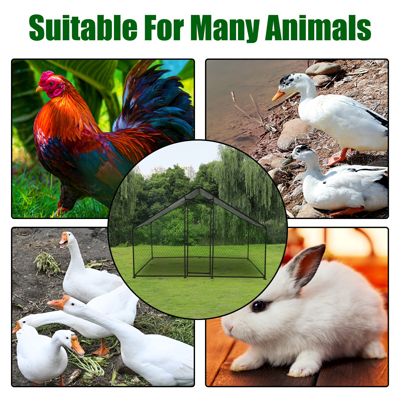 Large Walk-in Metal Chicken Coop Poultry Cage Hen House w/Cover 6.6x9.8x6.6ft