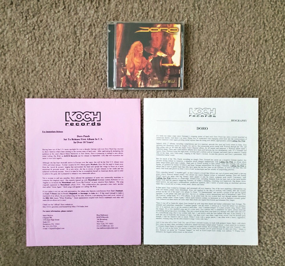Doro Pesch Calling the Wild Autographed CD & Press Kit Write Up - (Warlock)