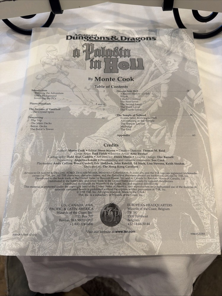 Paladin in Hell Adventure Module Advanced Dungeons & Dragons (1998) MINT!