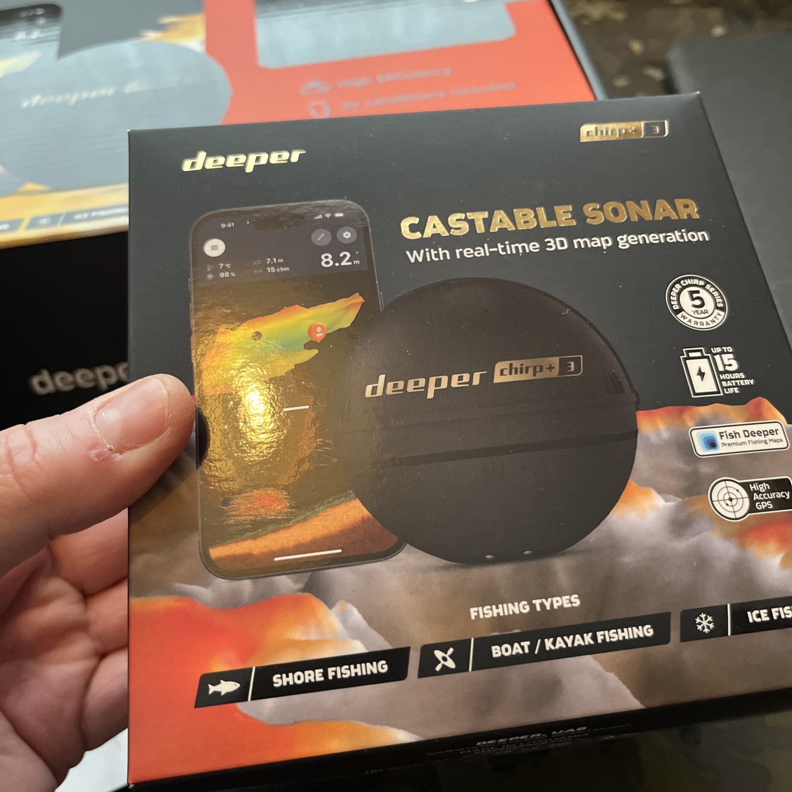 Deeper Chirp + 3 Sonar Power Bundle With Solar Panel Portable Fish Finder #NEW#