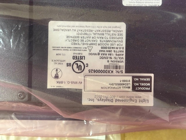 Light Engineered Displays Inc. LED4000UL-24V Mass Notification Sign
