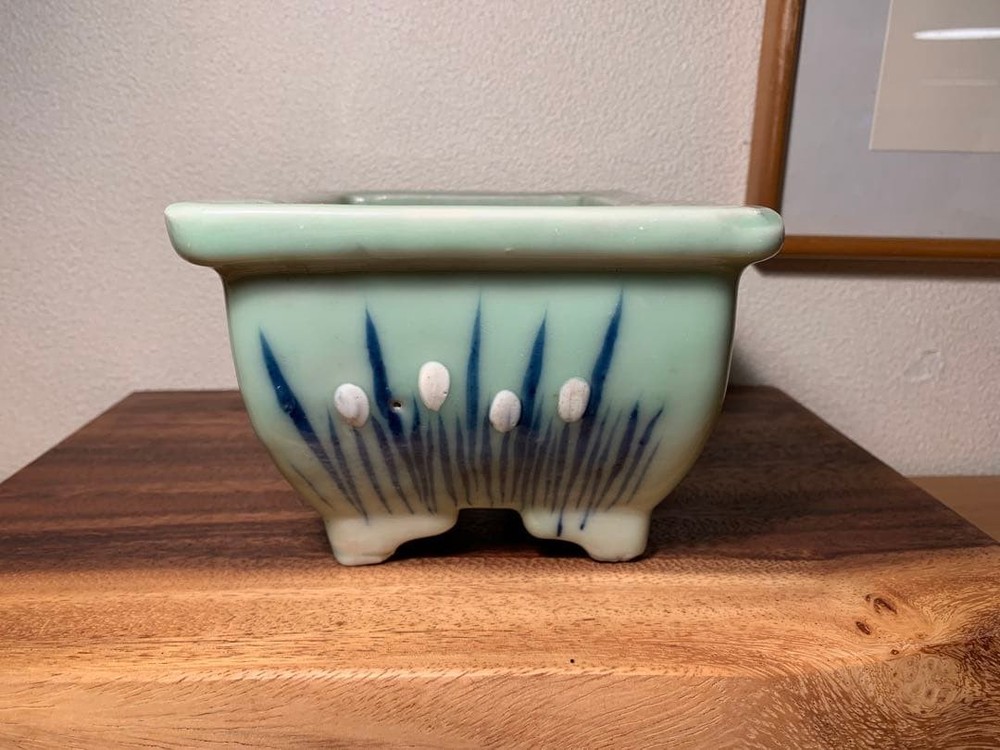 Celadon Rectangular Bonsai Pot Antique Blue and White Miniature Tree Container