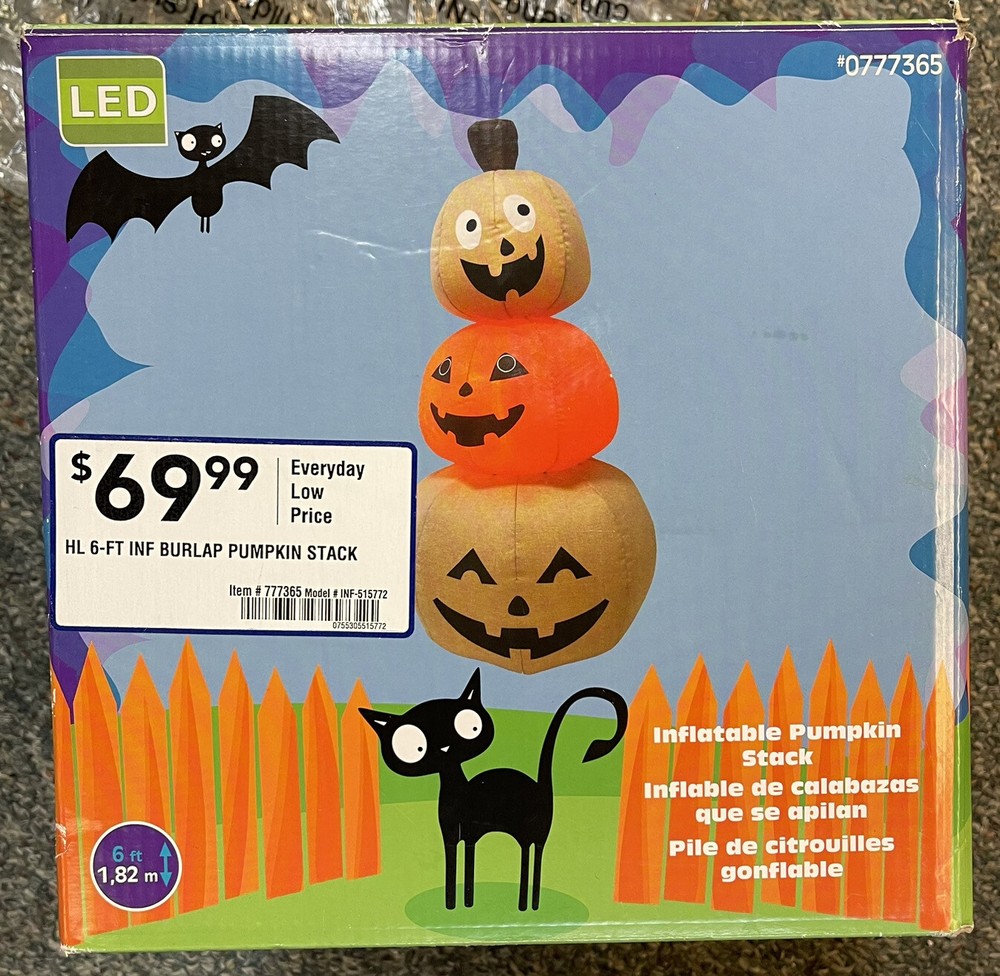 Holiday Living Lighted Inflatable Burlap Pumpkin Stack HL Approx. 6 ft.