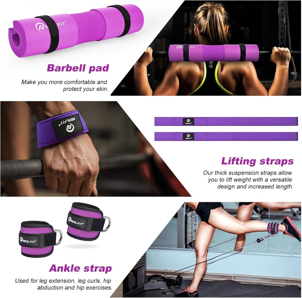 Barbell Pad Set with Lifting Straps & Ankle Straps - Squat Pad for Hip Thrust...