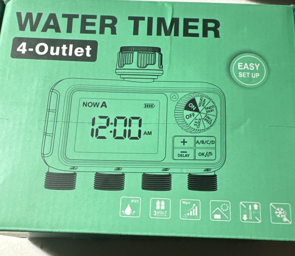 4 Outlet Sprinkler Timer Brass, Programmable Garden Hose Timer with Rain Delay,