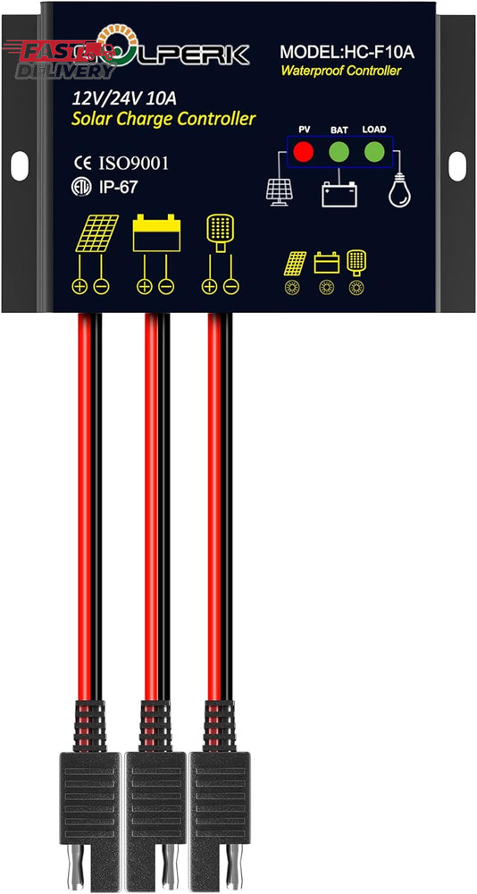 SOLPERK 10A Solar Charge Controller Waterproof Solar Panel Controller 12V/24V PW