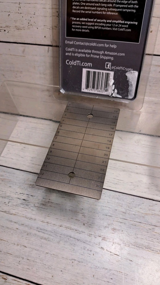 ColdTi Cryptocurrency Seed Plate for Extremely Durable Cold Storage Single Plate