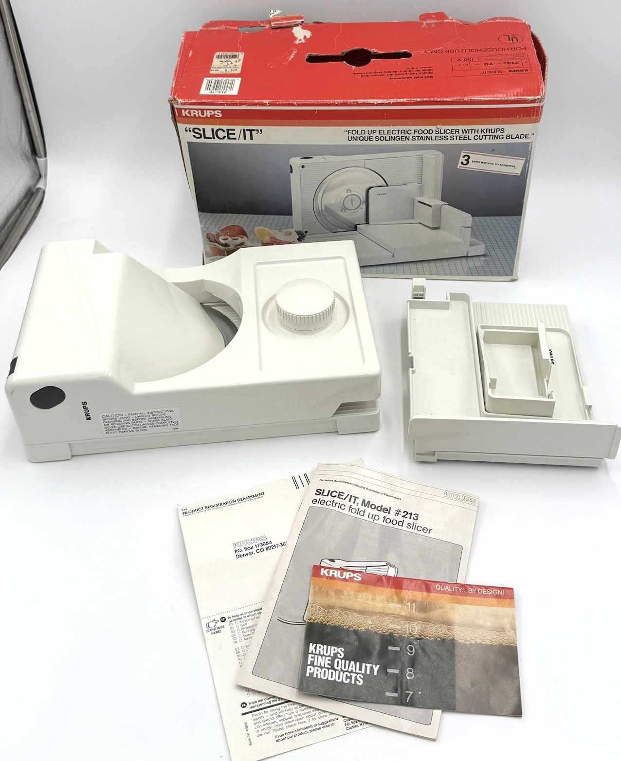 KRUPS Slice It Model 213 Electric Food Slicer Fold Up Tested w Box VTG